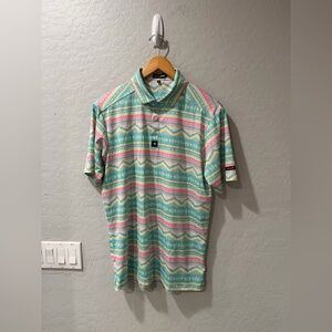 Bad Birdie Mint and Pink Striped Polo Shirt